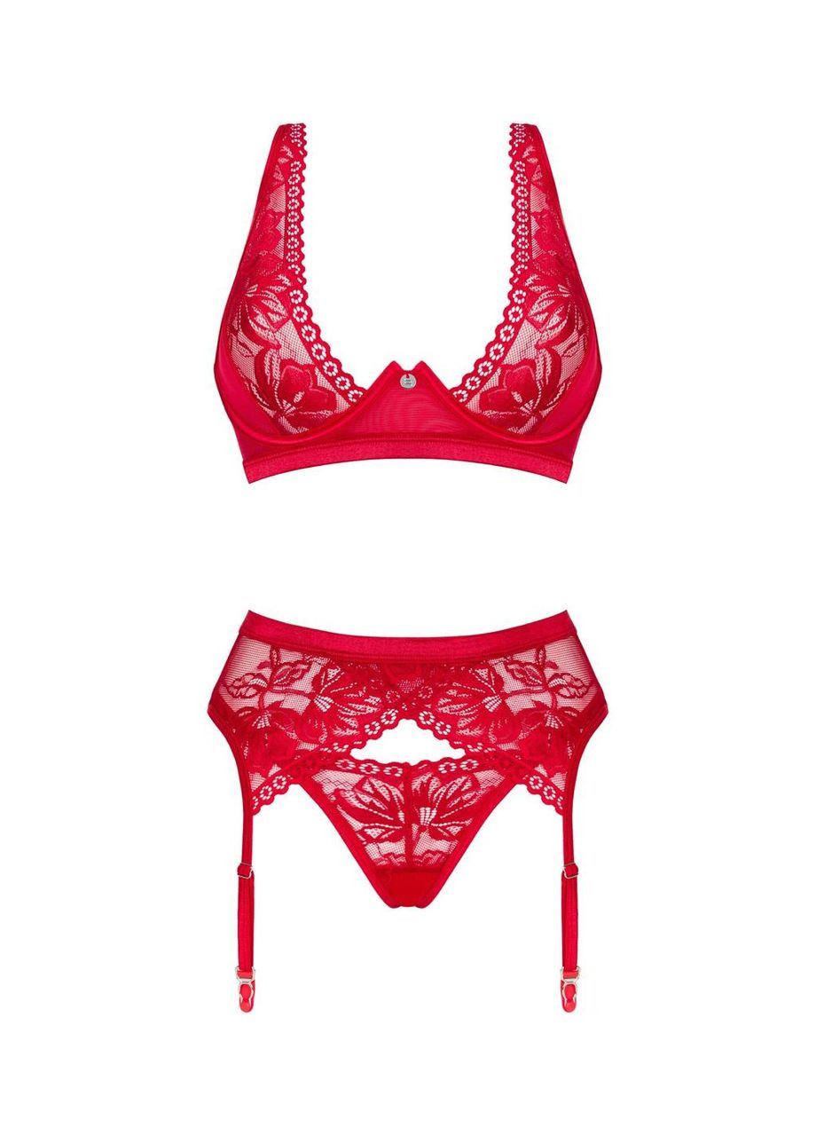 Червоний демісезонний lacelove cupless 3-pcs set m/l Obsessive