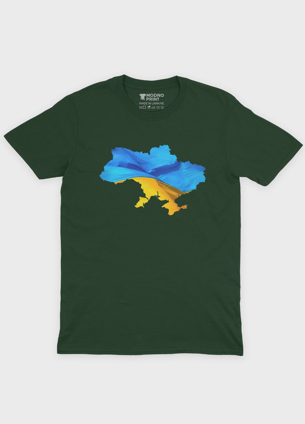 Темно-зелена чоловіча футболка з патріотичним принтом мапа україни (ts001-1-bog-005-1-004) Modno