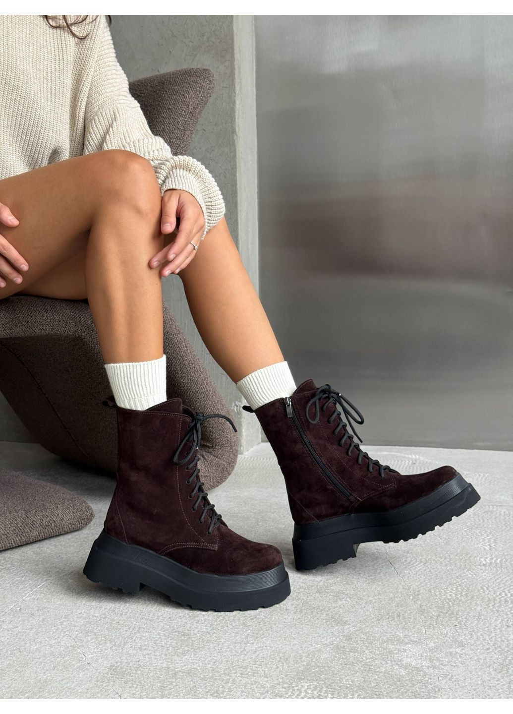 Зимние зимние замшевые берцы Helen из натуральной замши