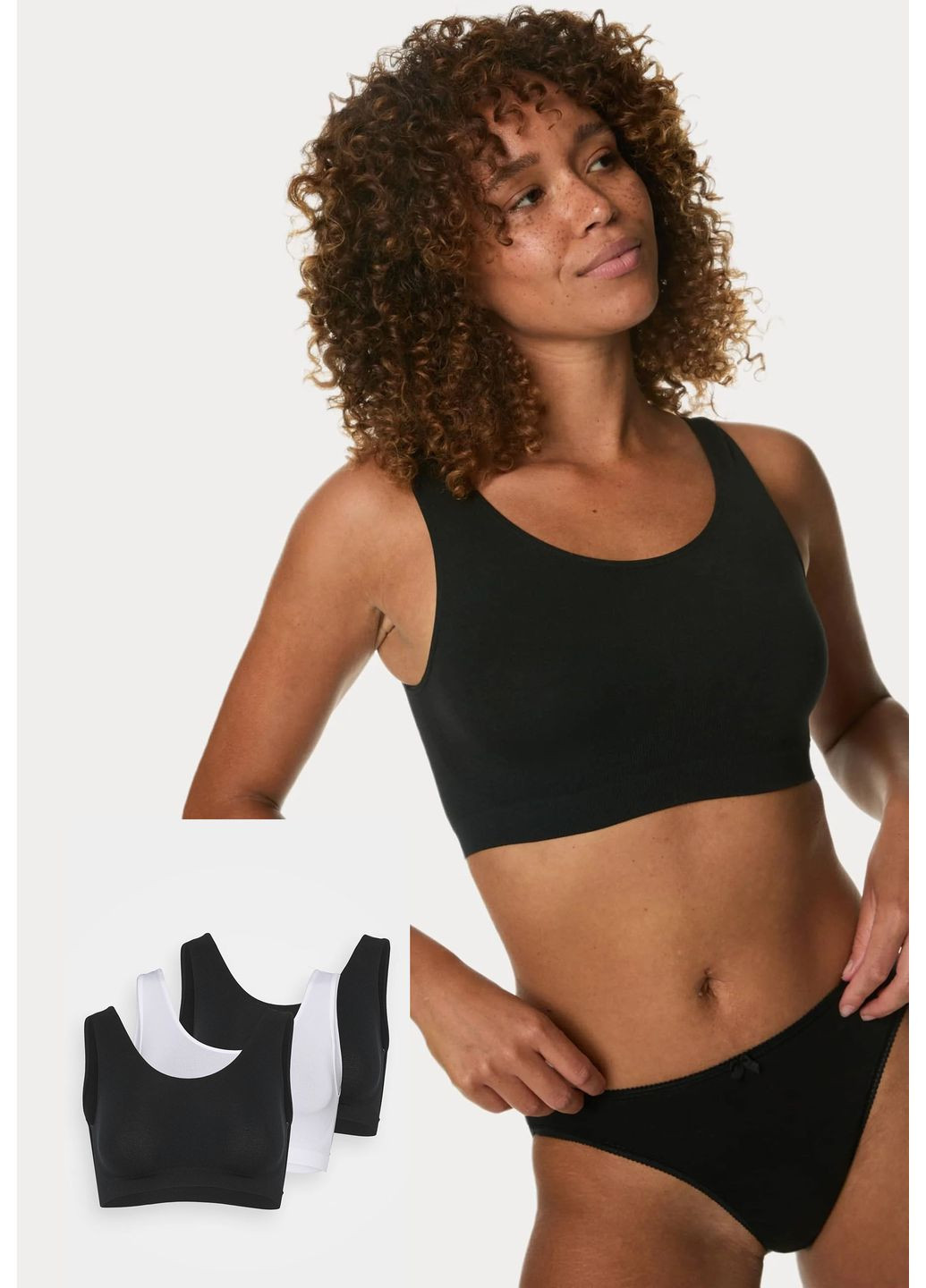 Чёрно-белого топ комплект из 3х бюстгальтеров топов Marks & Spencer без косточек полиамид, эластан