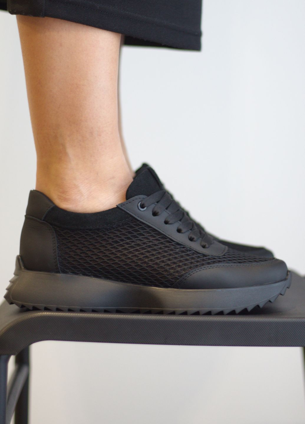 Кроссовки женские из натуральной кожи и износостойкой сетки Zlett 3804S чёрные лето (318699609)