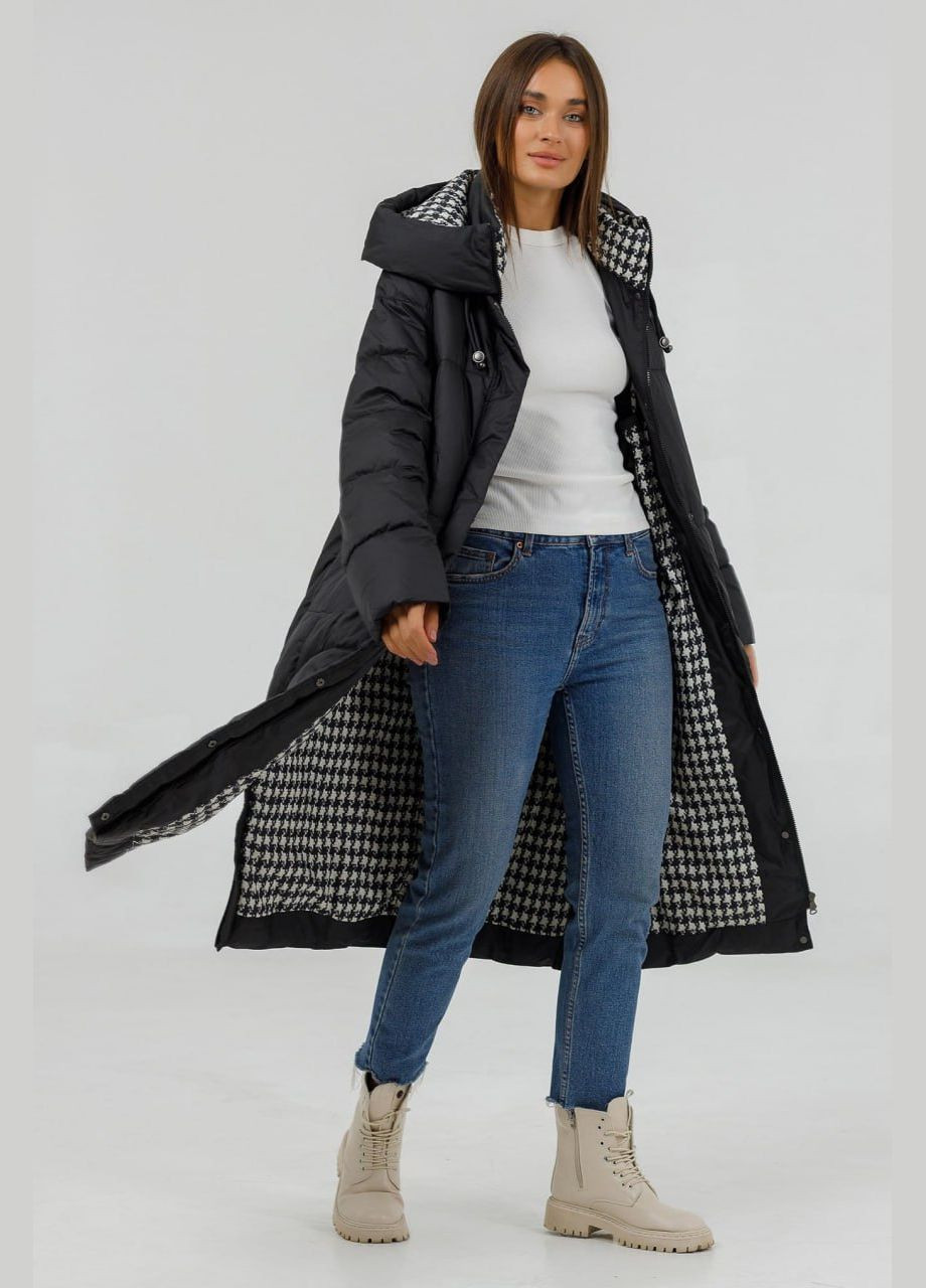 Черная зимняя пуховик женский Lora