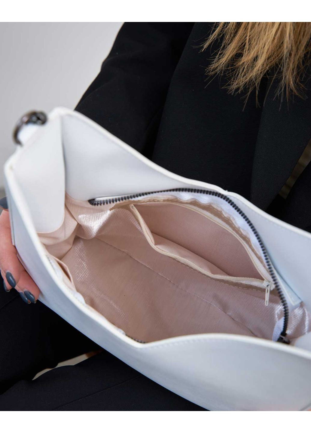 Сумка жіноча Карлі біла з екошкіри молодіжна сумка з блискавкою для повсякденного використання ProDobro (367266416)