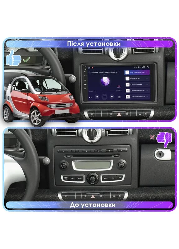 Штатная магнитола D9-002 для Smart Fortwo I Рестайлинг 2003-2007 экран 9" 6/128Gb Decker (378898209)