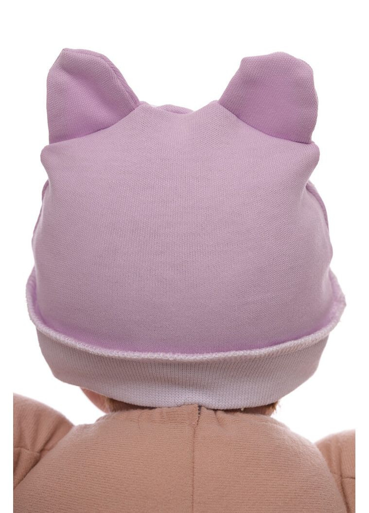 Шапка для дівчинки з вушками інтерлок Ведмедик фіолетовий 0м+ (52006) BABYKROHA (315748234)