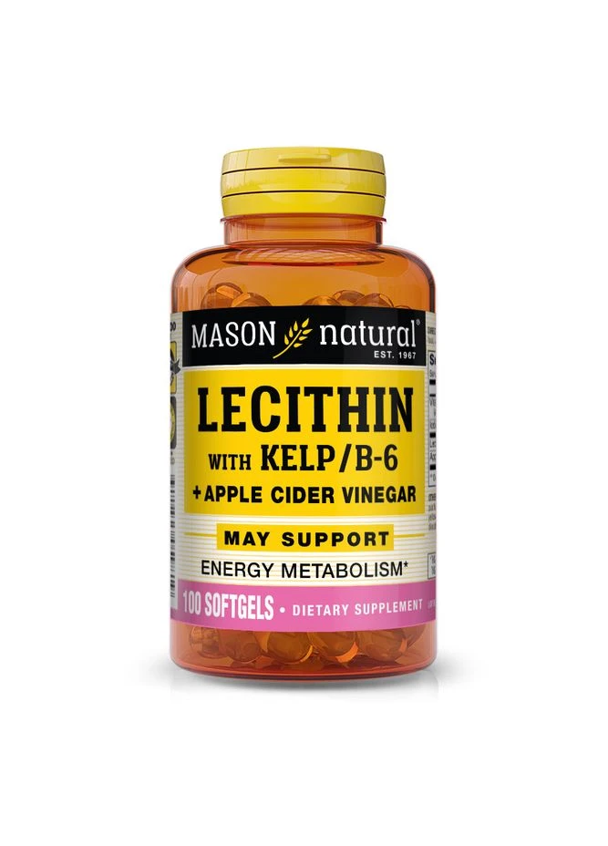 Натуральная добавка Lecithin 200 mg with Kelp/Vitamin B6 Plus Cider Vinegar, 100 капсул Mason Natural (391419662)