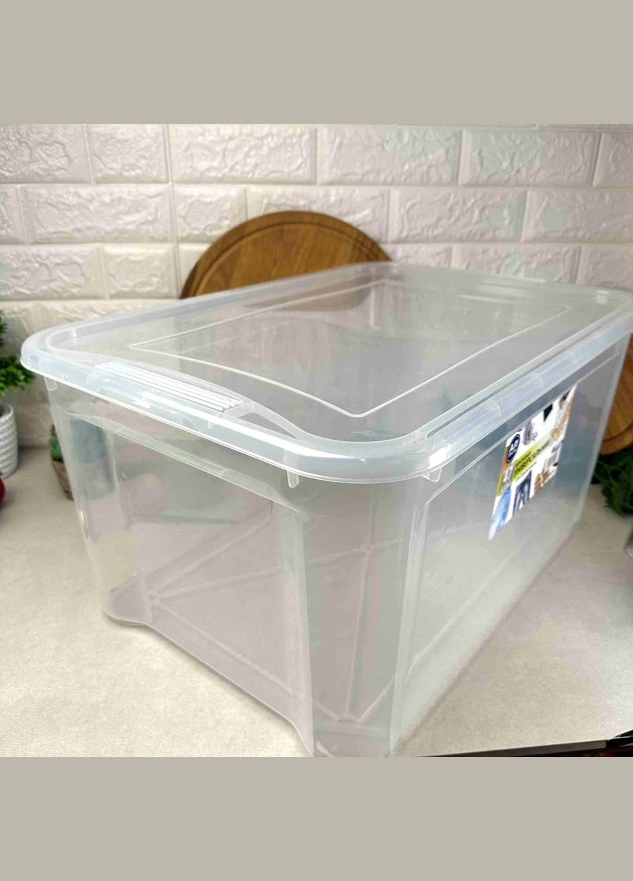 Большой пластиковый контейнер с крышкой для хранения Easy Box 47 л Прозрачный Ал-Пластик (365815109)