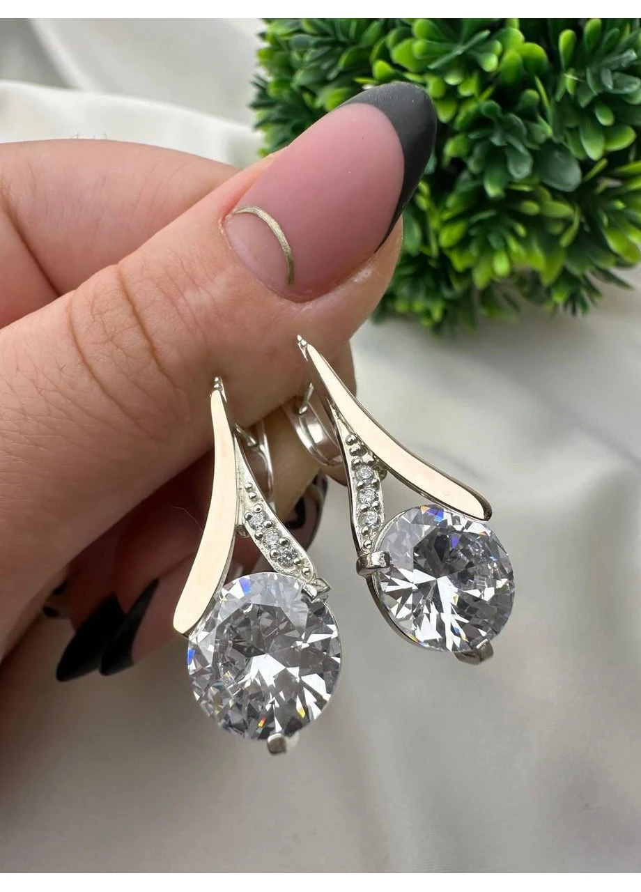 Серьги Глория из серебра 925 с вставкой золота 375 белые камни No Brand (386218152)