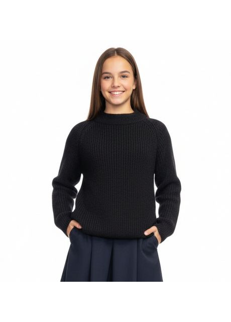 Черный зимний свитер теплый для девочки вязаный (817) Yalisi