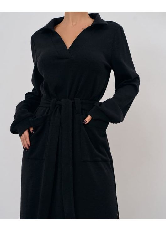 Чорна повсякденний, кежуал ангорова сукня з накладними кишенями ISSA PLUS однотонна