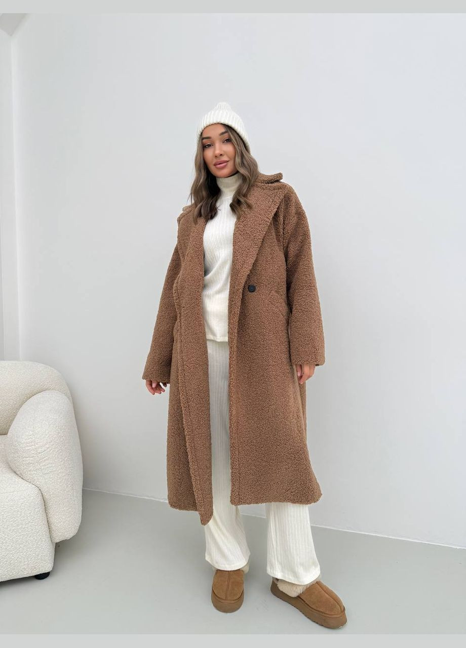 Кофейное демисезонное Женское теплое пальто из меха Тедди Fashion