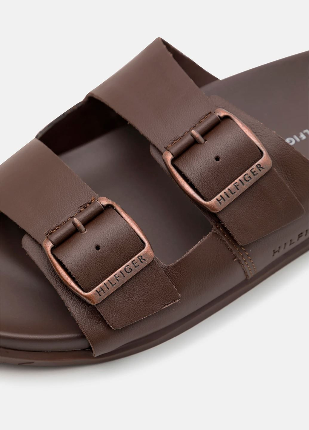Коричневые домашние, повседневные, пляжные, кэжуал шлёпанцы мужские коричневые кожаные Tommy Hilfiger