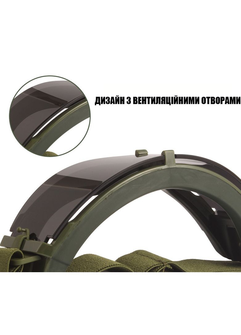 Тактические очки-маска с креплением на каску и тремя сменными линзами Олива Solve (329741359)