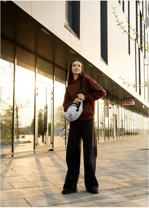 Сумка на пояс через плечо женская текстильная Черно-белый 35688 Sambag (334673960)