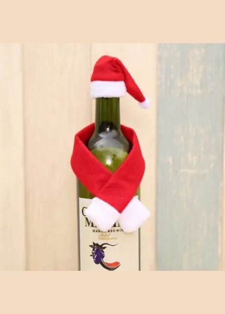 Новорічний одяг на пляшку Шапка та шарф червоно-білий Jannet Прикраса на пляшку (307927262)