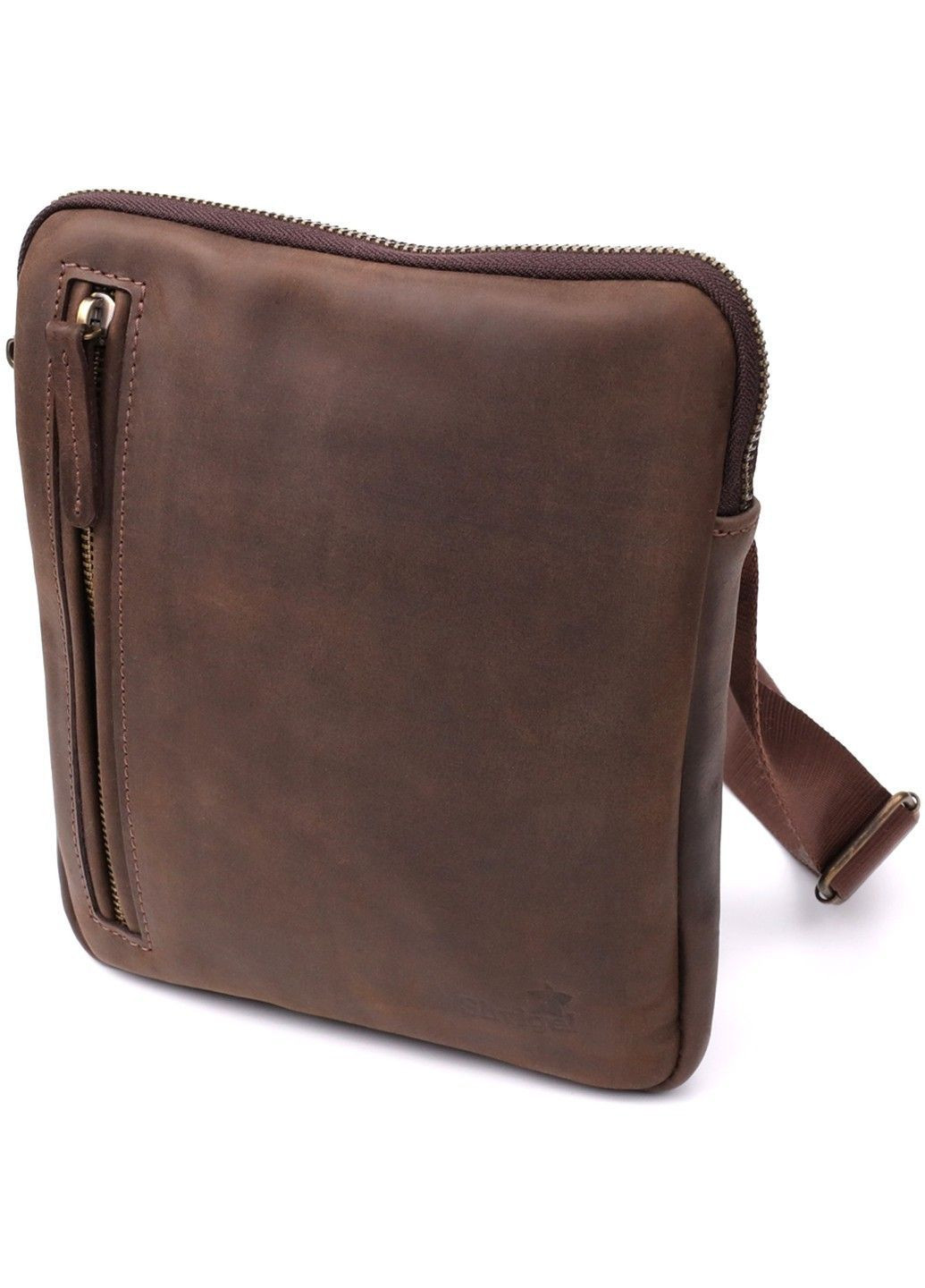 Практична сумка для чоловіків на плече з натуральної вінтажної шкіри 23149 Коричневий Shvigel (362556835)