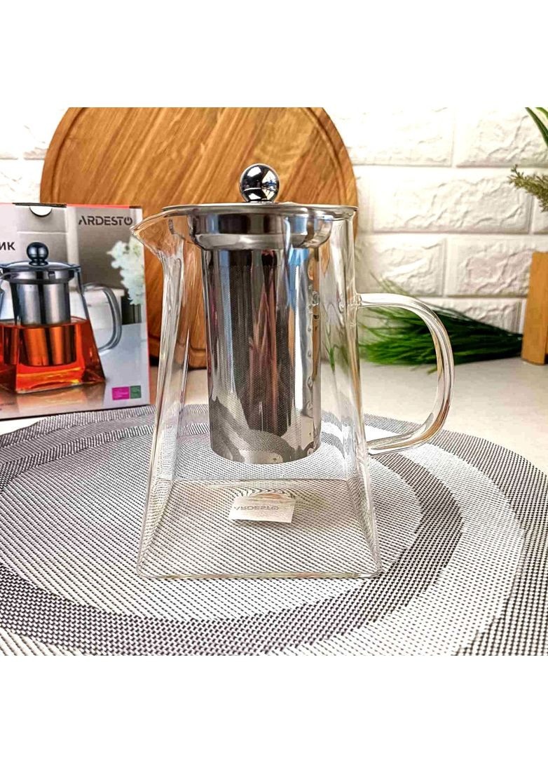 Чайник заварювальний скляний з фільтром 950 мл Квадратний Gemini Roma Ardesto (360948755)