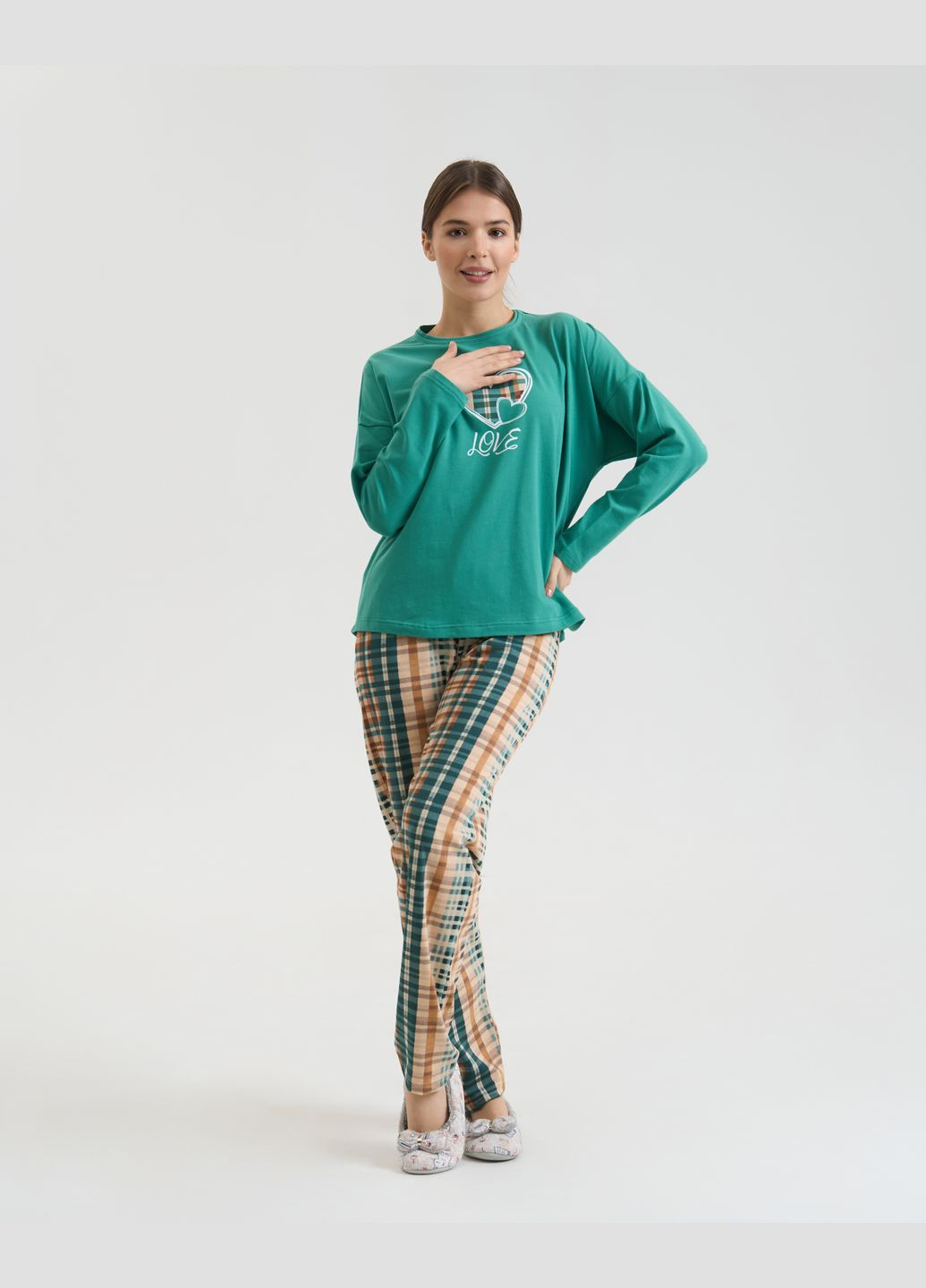 Зелена жіночий комплект зі штанами в клітку Nicoletta