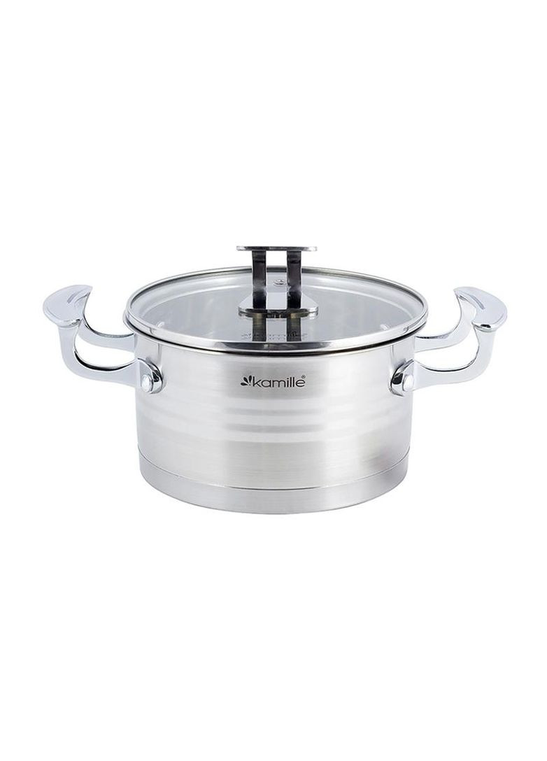 Каструля індукційна Casserote 1.5л з нержавіючої сталі зі скляною кришкою Kamille (372176257)