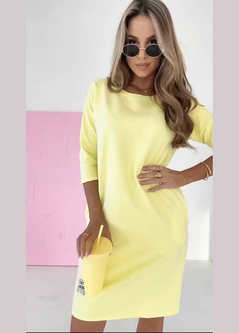 Жовтий сукня з рукавом три чверті Fashion