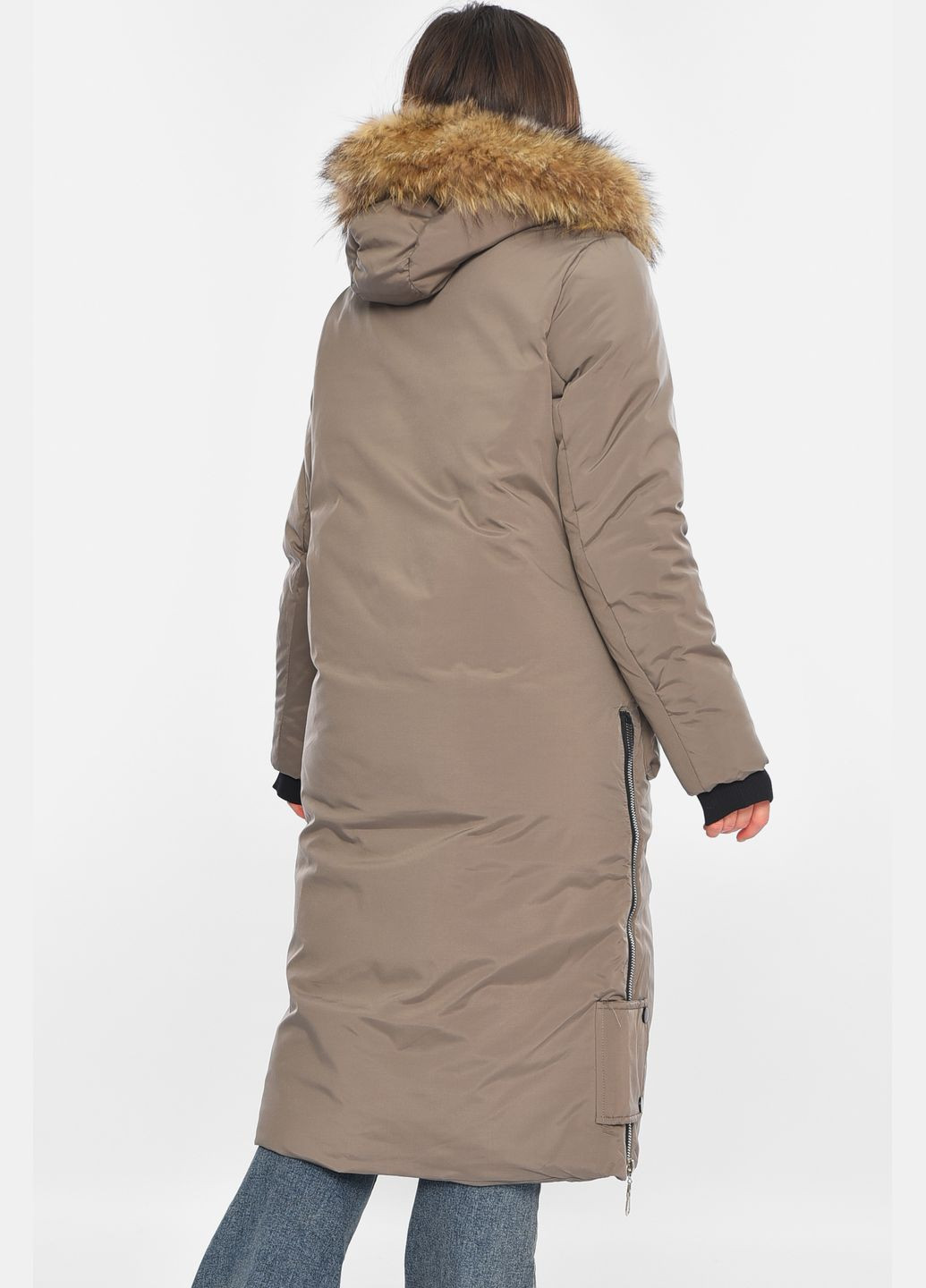 Темно-серая зимняя куртка женская удлиненная зима темно-серого цвета Let's Shop