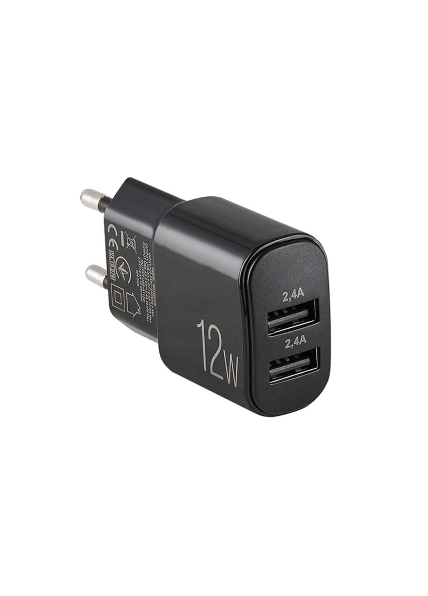 Сетевое зарядное устройство ePower 12W 2xUSB-A черный Brevia (397341660)