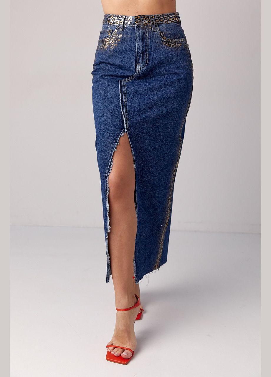 Довга спідниця джинсова з леопардовим напиленням Lurex (292981079)