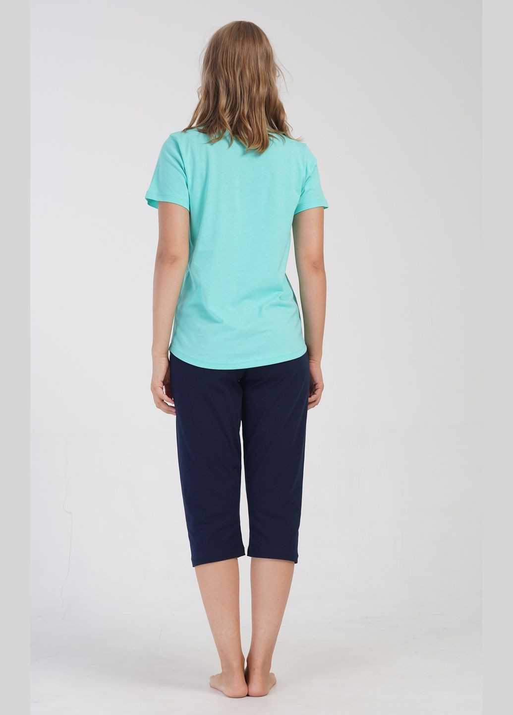 Бірюзова всесезон піжама бавовняна жіноча (футболка, бриджі) футболка+ бриджі Vienetta