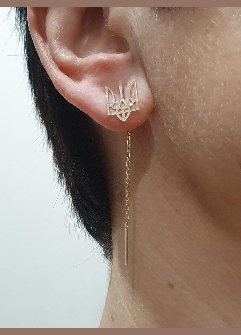 Золоті сережки-протягання Тризуб. 210167_2_Бол FAVORITUM (317285834)