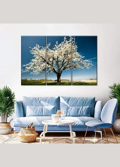 Модульна картина з трьох частин Весна на гілках 128x81 см (M3_L_61) Art Studio Shop (379847078)