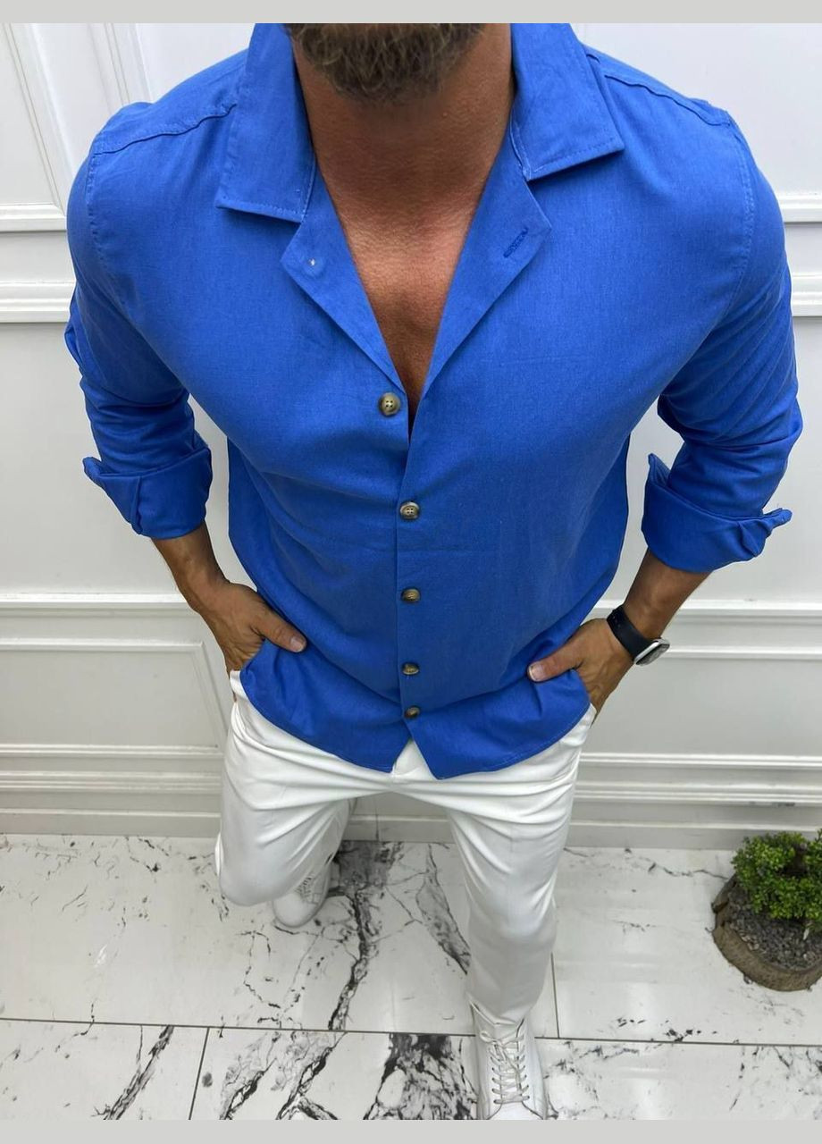 Синяя праздничный, повседневный, кэжуал рубашка однотонная No Brand
