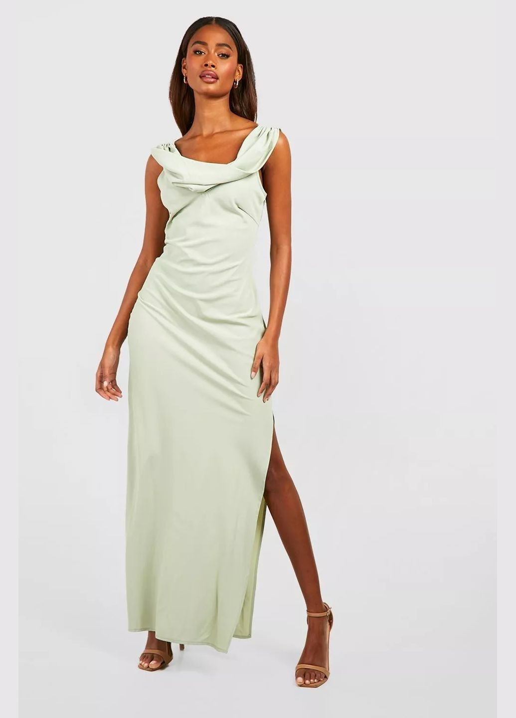 Светло-зеленое коктейльное платье Boohoo однотонное