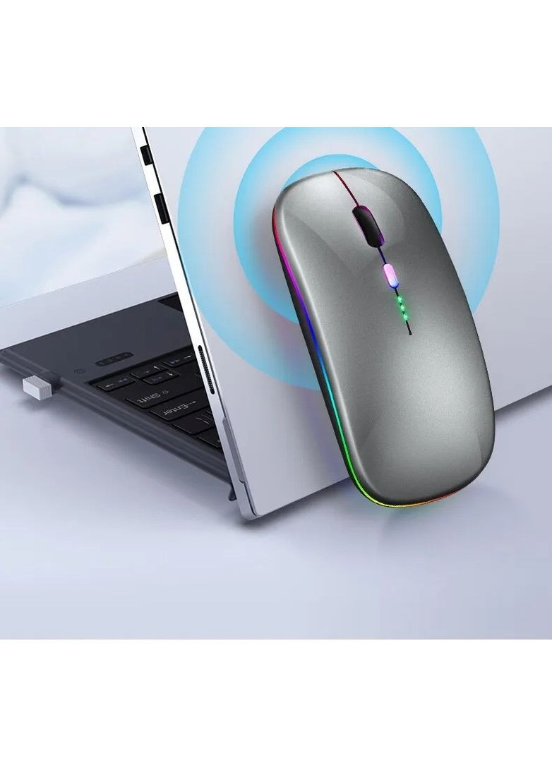 Беспроводная мышь Bluetooth перезаряжается с RGB-подсветкой 2,4 ГГц Gray No Brand (365721156)