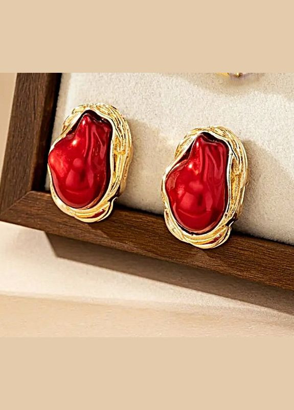 Женские сережки Большие барочные бусины Красные No Brand (334880537)