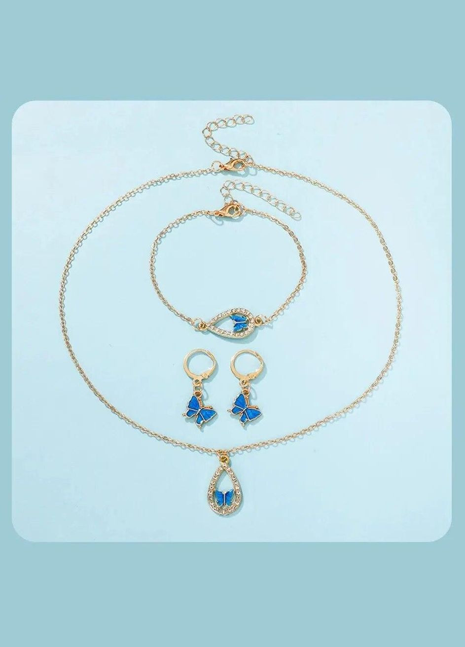 Комплект біжутерії жіночих прикрас ланцюжок з кулоном сережки та браслет у формі блакитного метелика Fashion Jewelry (290250911)