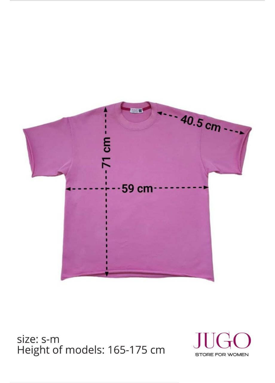 Розовая летняя футболка оверсайз длинная женская розовая hot pink s-m с коротким рукавом JUGO Hot Pink 2.0