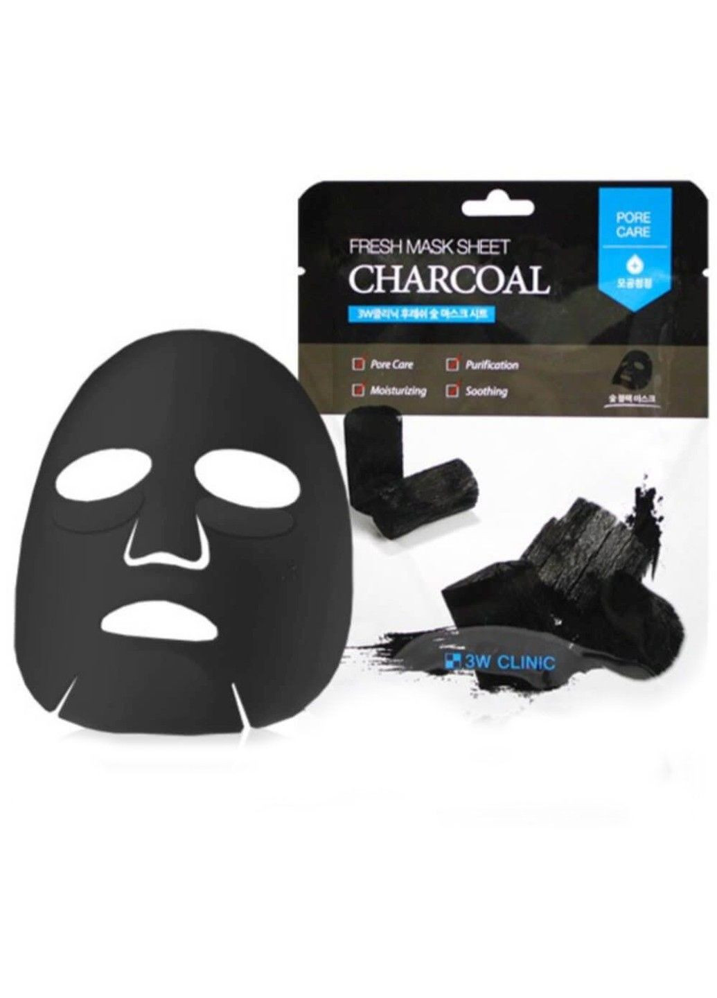 Маска для обличчя тканинна з деревним вугіллям Fresh Charcoal Mask Sheet, 1 шт 23 мл 3W Clinic (285813651)
