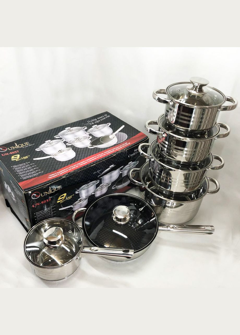Набор посуды UN-5037 12 предметов (16; 16; 18; 20; 24; сковорода 24 см) Unique (364664754)