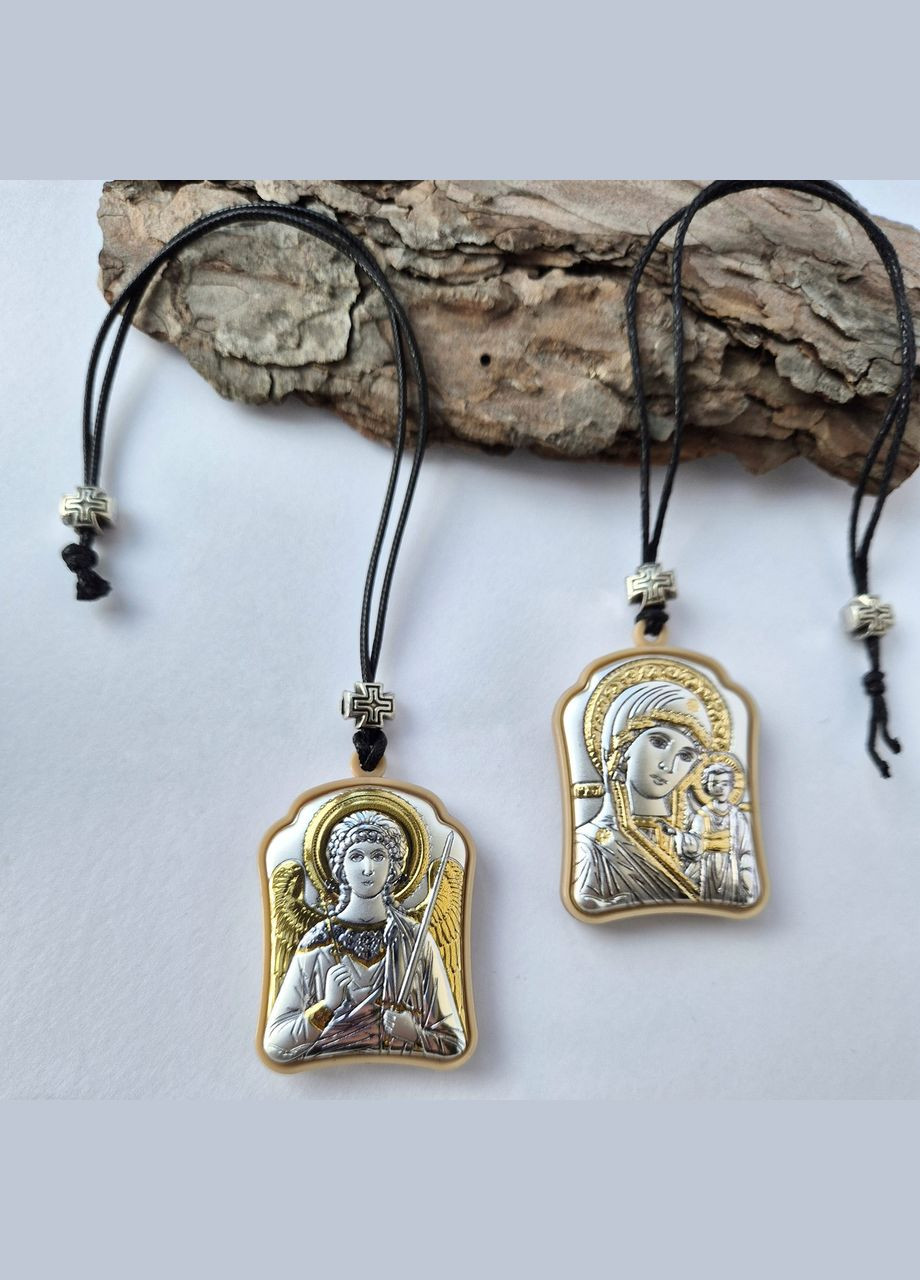 Автомобильная двухсторонняя икона ладанка Ангел Хранитель Казанская Богородица Серебро 925 пробы Позолота No Brand (306741448)