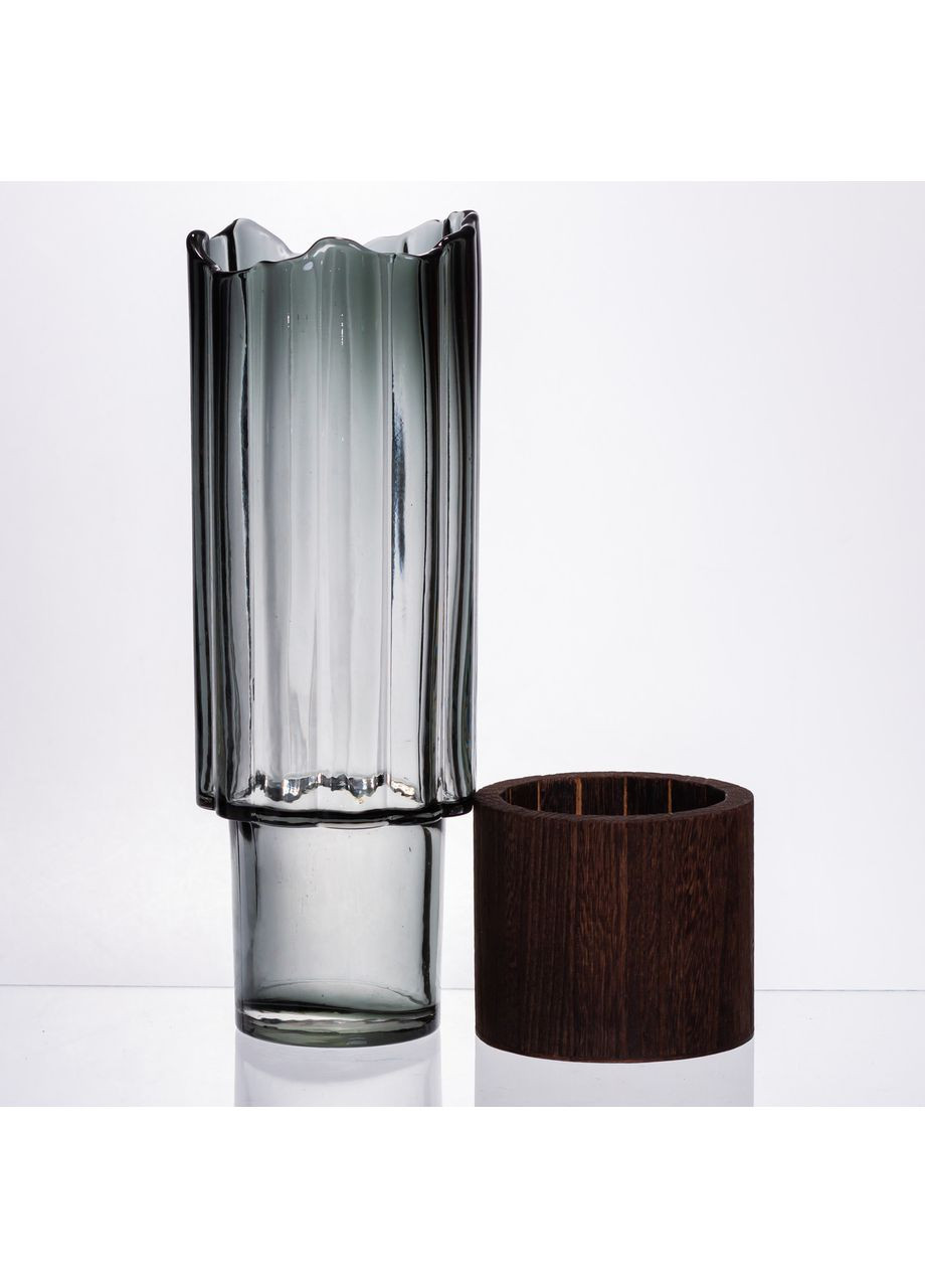 Скляна декоративна ваза циліндр, стильна ваза скло з деревом для квітів прозора HP-32-4 Yiwu (369446765)