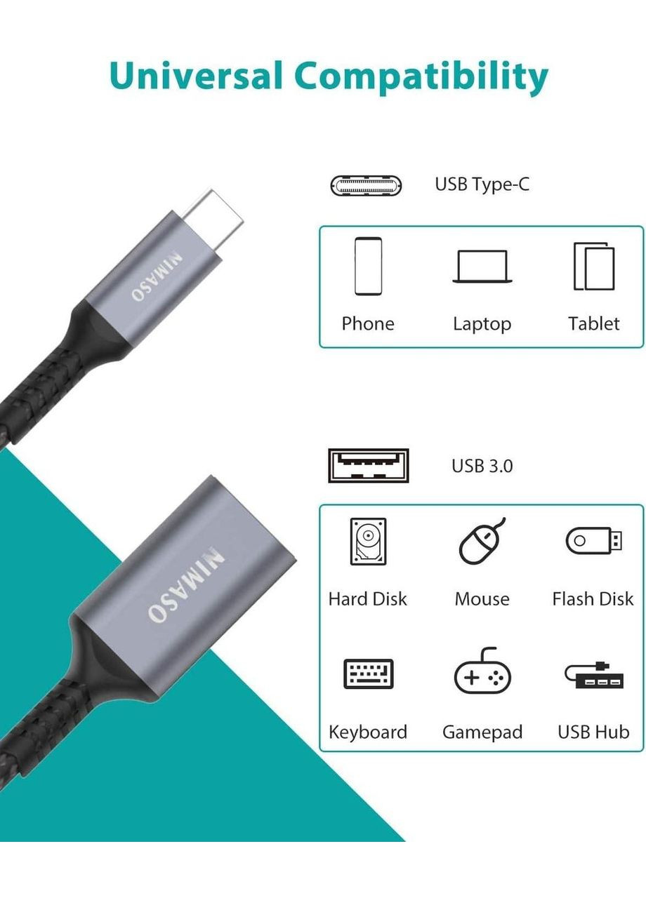 Адаптерпереходник NIMASO USB C to USB 3.0 5Gbps 0.12м серый Samsung (308849361)
