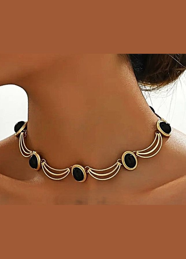 Комплект біжутерії Кольє-чокер и сережки чорні намистини No Brand (339679817)