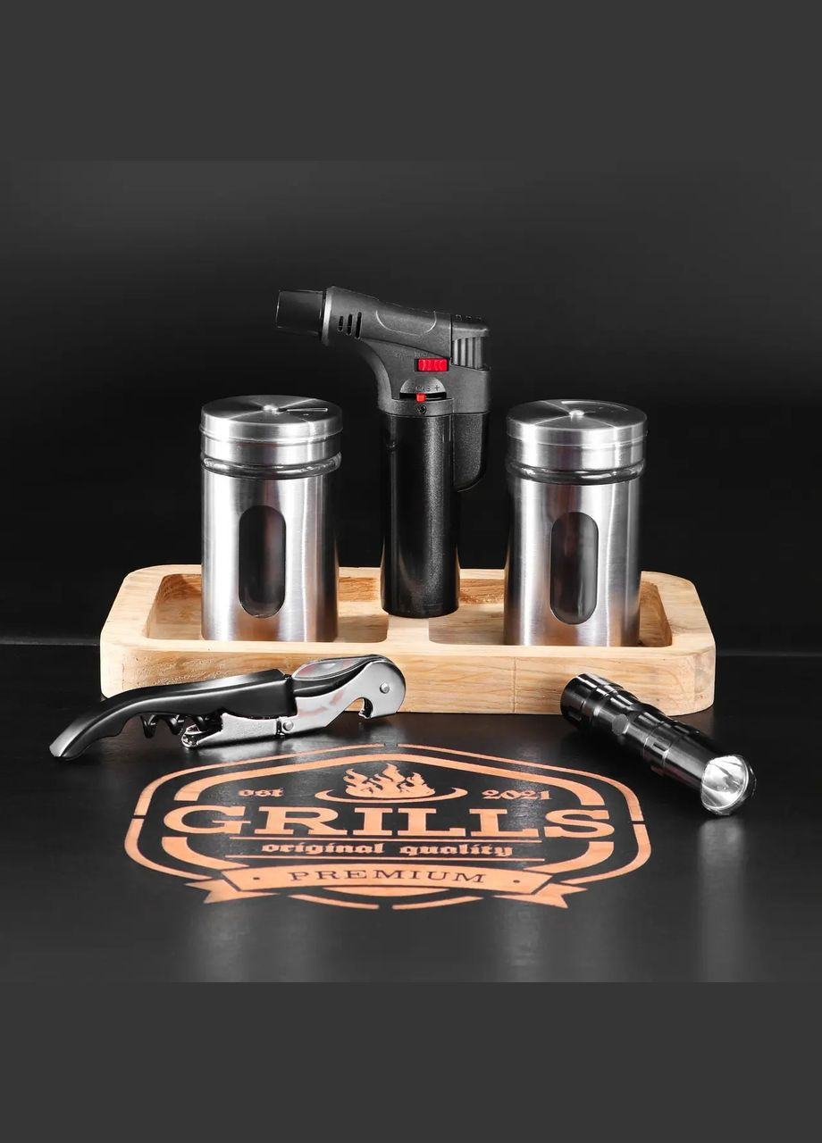 Шашличний набір-комплект з столиком на 6 шампурів "Grills " Чорний | 43 предмети Handmade G18 (342745313)