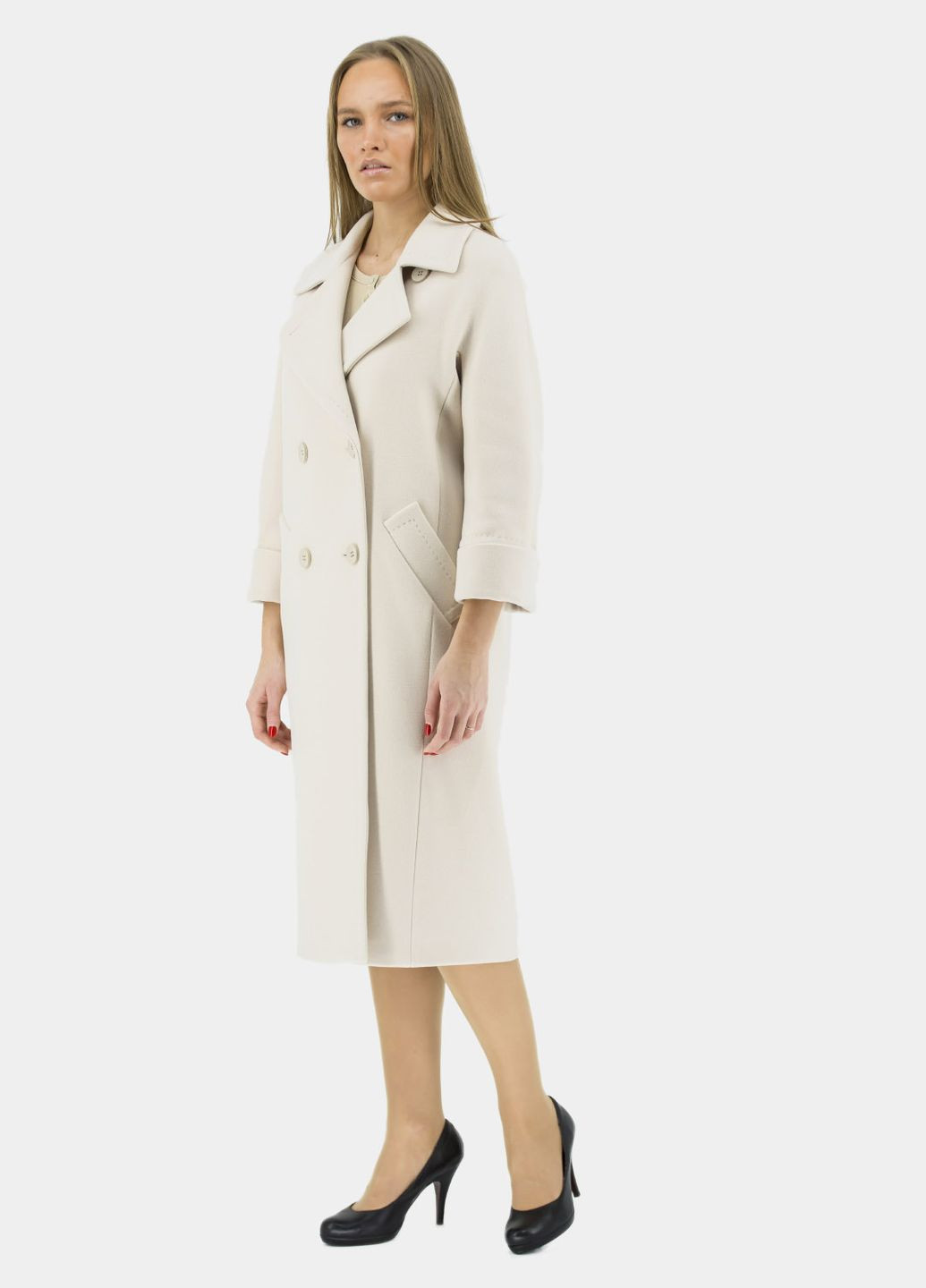 Молочне демісезонне Жіноче вовняне двобортне пальто casual без утеплювача, осінь-весна Kent (, ), 29529 No Brand