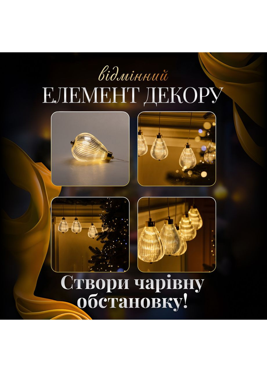 Гирлянда штора с фигурками Воздушный шар 3 метра 6 ламп теплый свет для украшения праздников ProDobro (364189992)