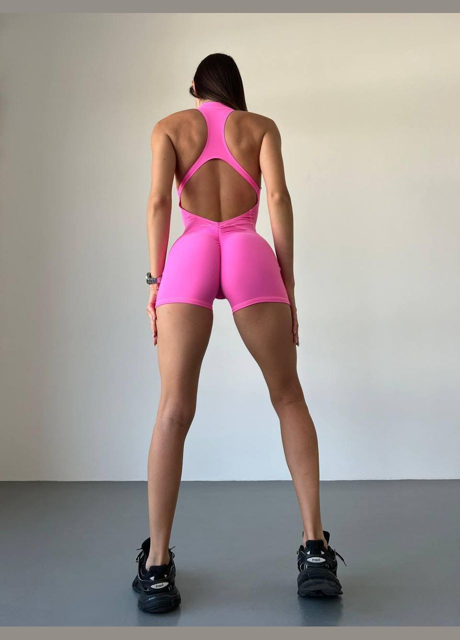 Спортивний комбінезон (короткий) з чашками та пуш-ап рожевого кольору, розмір S Trends комбінезон-шорти однотонний рожевий спортивний