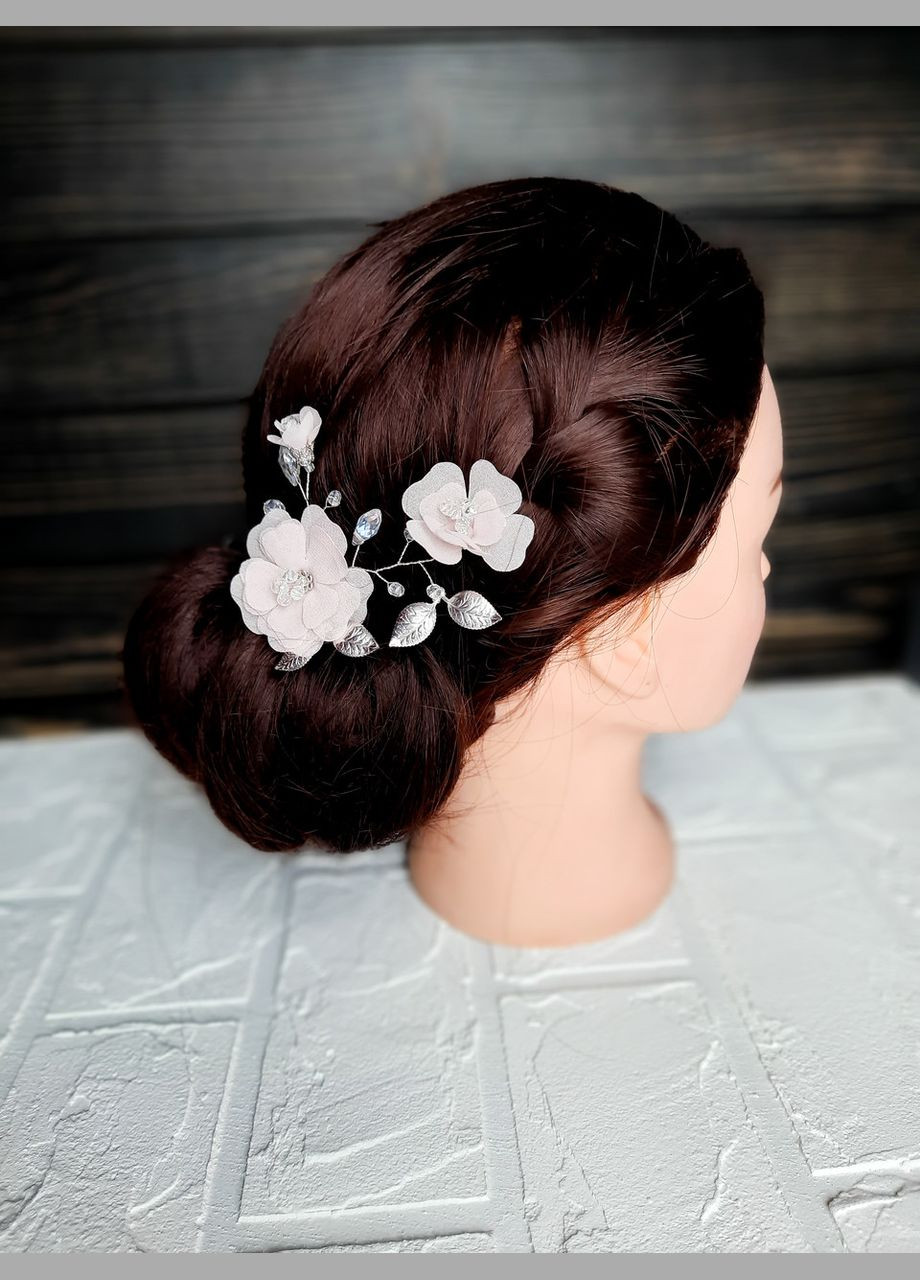 Нежная булавка украшение в прическу с пудровыми цветами No Brand (369505284)
