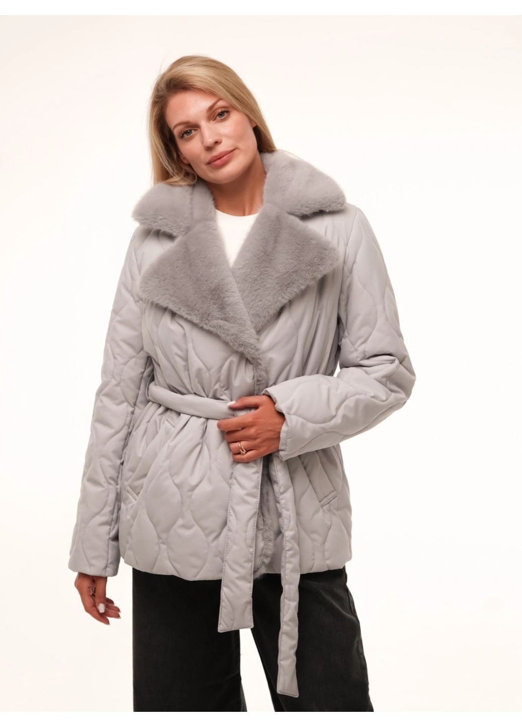 Светло-серая зимняя двубортная куртка куртка-пальто Alberto Bini