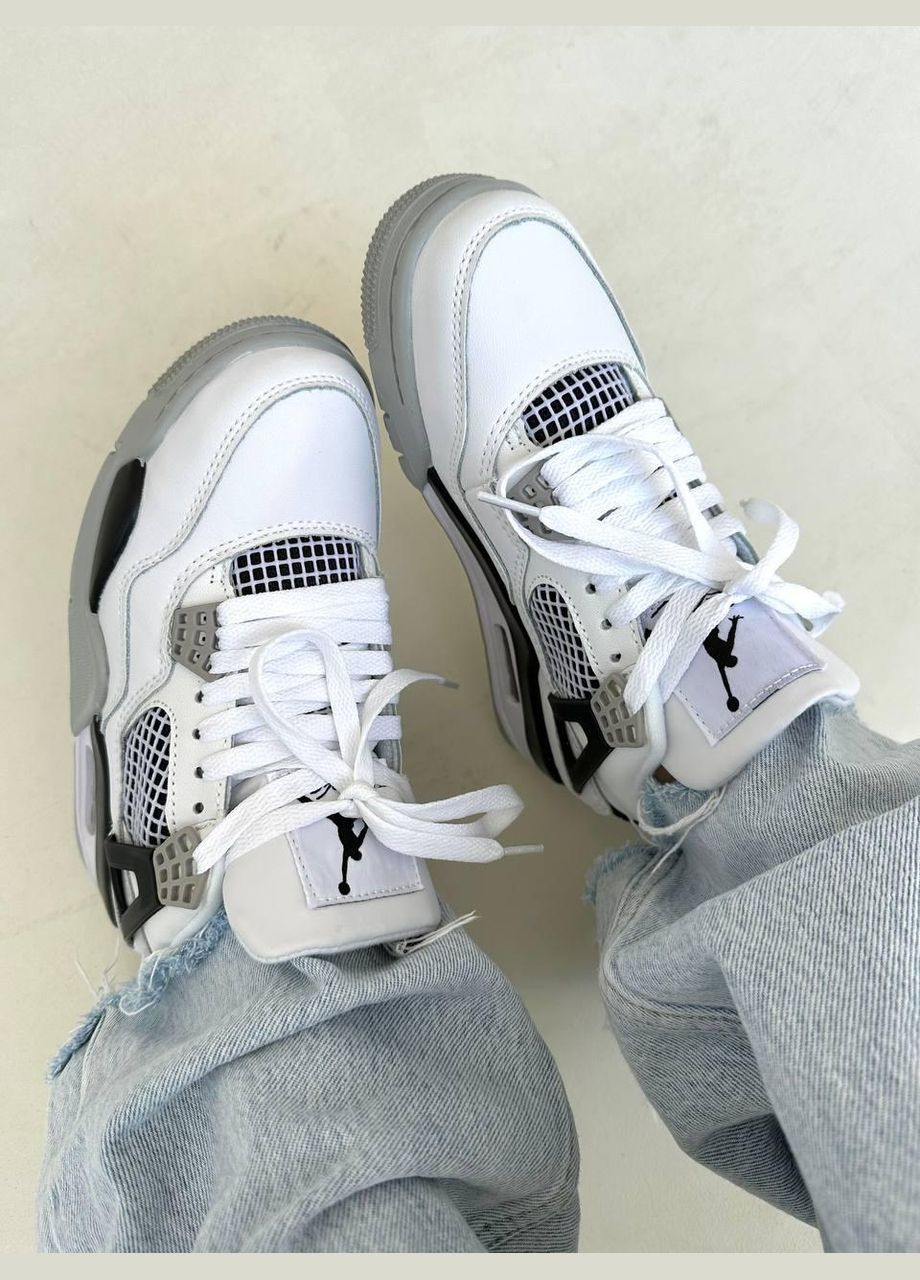 Кросівки Nike Air Jordan 4 White Grey Black Аір Джордан чорні демісезони (324631678)