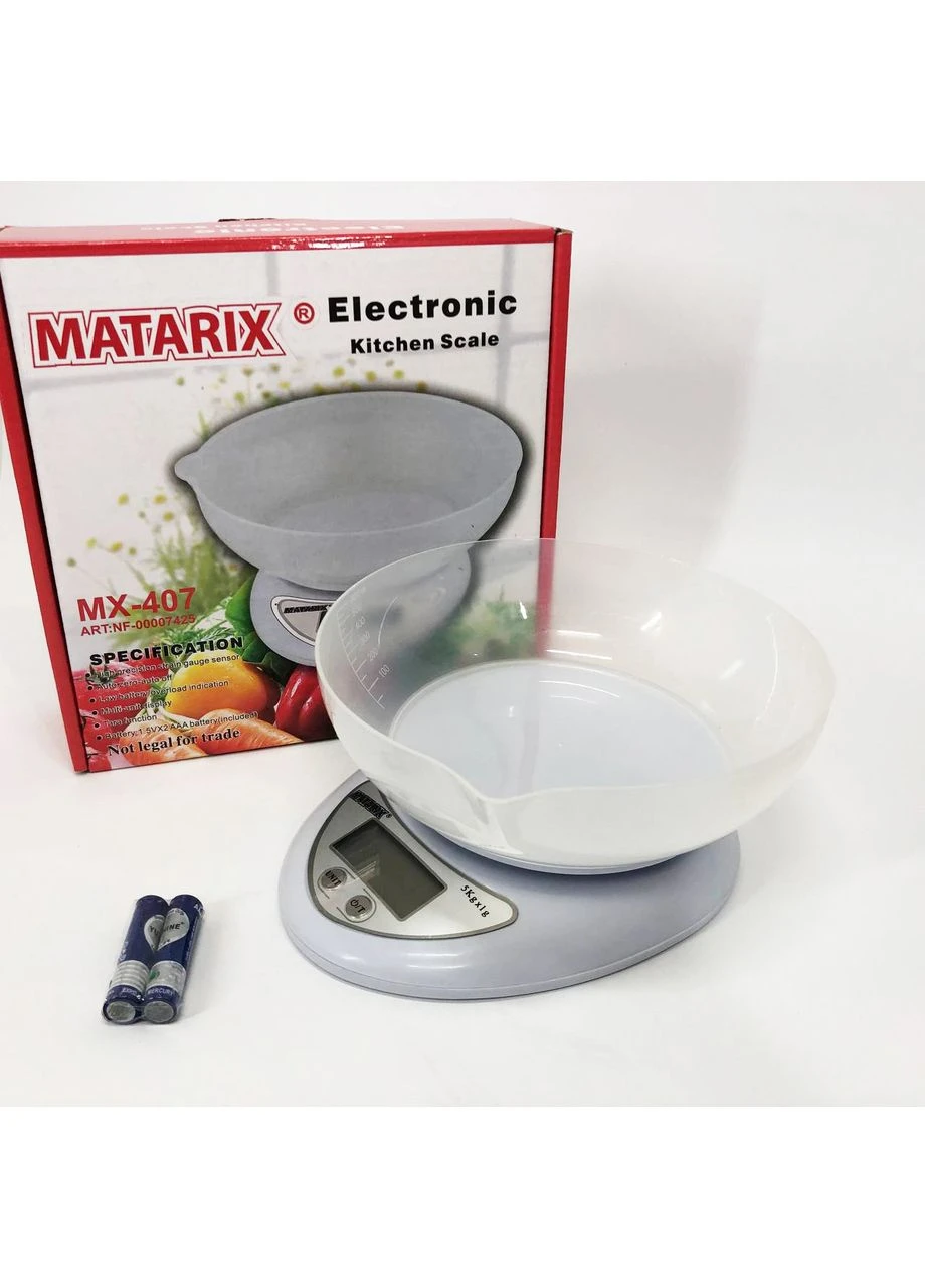 Ваги для кухні для продуктів MX-407 5 кг, Ваги настільні зі знімною чашею LO-69 MATARIX (385437405)
